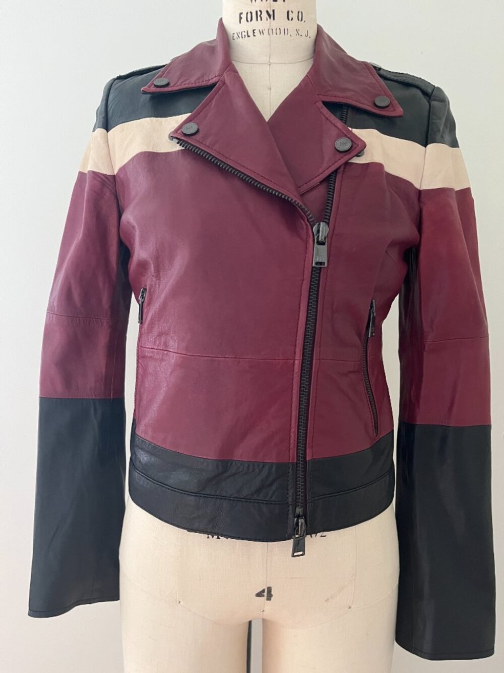 Haute Hippie genuine LEATHER JACKET in burgundy ,black and ivory size XS
